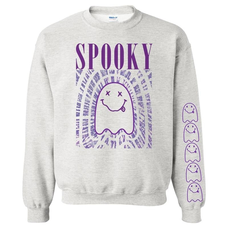 'It Smells Like Spooky Spirit' Halloween Ghost Sweatshirt, Sleeve Print T-Shirts, Hoodie | UrbanDripWear.com