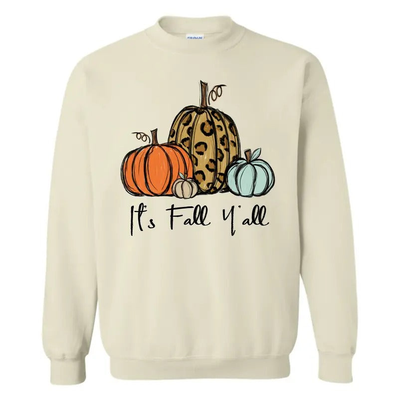 It's Fall Y'all Sweatshirt, Fall Pumpkins Crewneck T-Shirts, Hoodie | UrbanDripWear.com