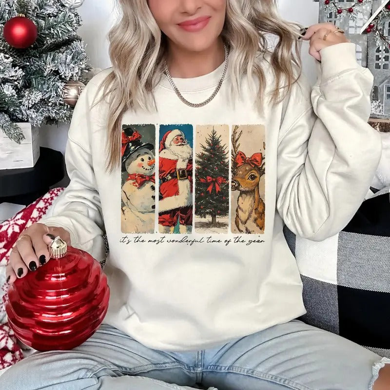 It's The Most Wonderful Time Of The Year Shirt, Vintage Christmas Sweatshirt, Vintage Santa Claus Xmas T-Shirt, Reindeer...