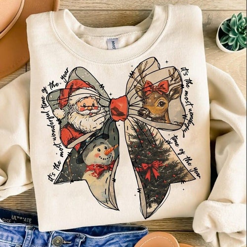 It's the most wonderful time of the year Sweatshirt, Santa Claus shirt, Vintage Christmas tee, Christmas Coquette bow...