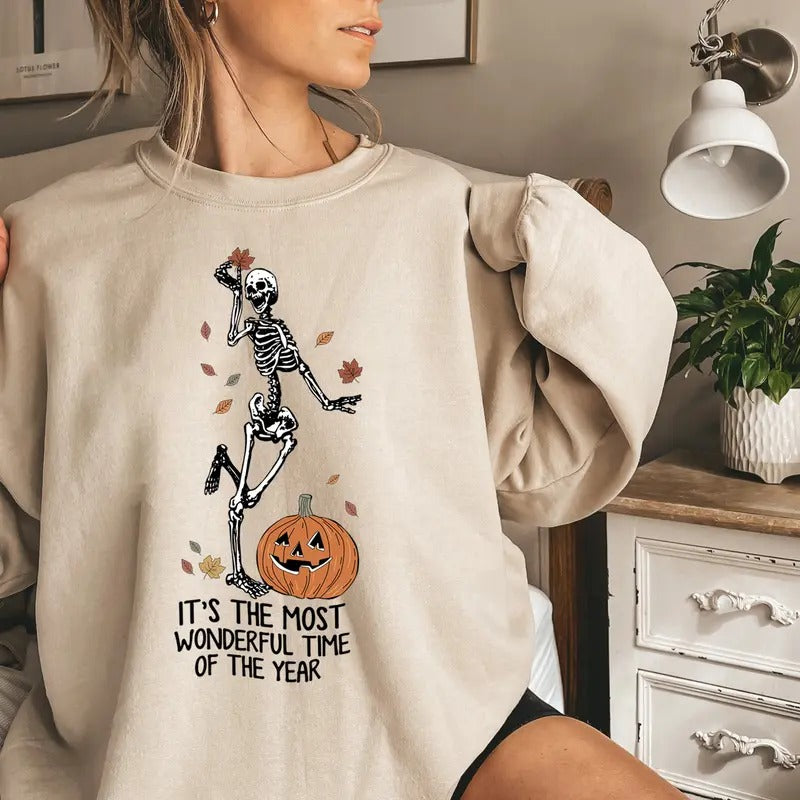 Its The Most Wonderful Time Of The Year Sweatshirt, Skeleton Dancing Halloween Sweatshirt, Spooky Season Shirt, Skeleton...