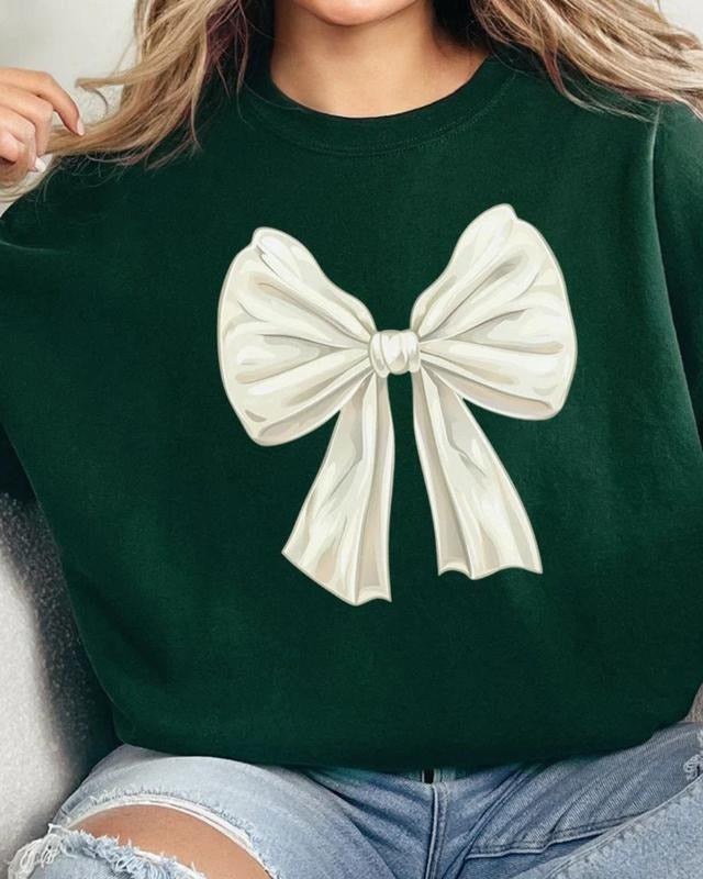 Ivory Coquette Bow Unisex NuBlend Crew Sweatshirt Girly Bow T-Shirts, Hoodie | UrbanDripWear.com