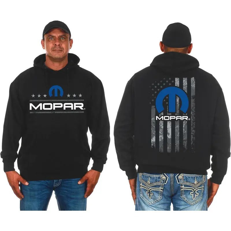 JH DESIGN GROUP Men's Mopar Pullover T-Shirt Hoodie American Flag 2 Sided Hoodie Classic Cotton Sweatshirt