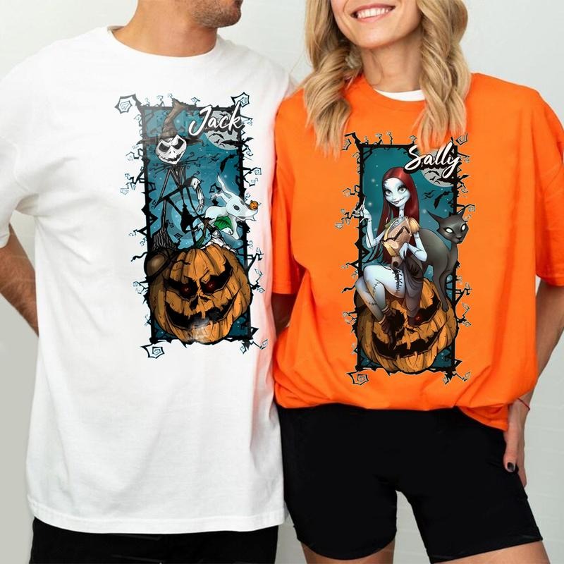 Jack Front Skeleton Shirt, Jack and Sally Couple Shirt, Vintage The Nightmare Before Christmas Jack Sally Couple ...