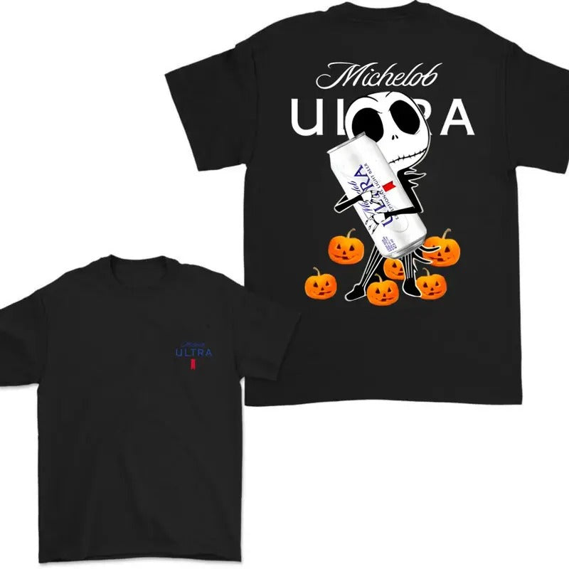 Jack Hug Michelob Ultra Skellington Halloween 2 Sides T-shirt, Skeleton Michelob Ultra T-shirt Full Color, Michelob Ultra...