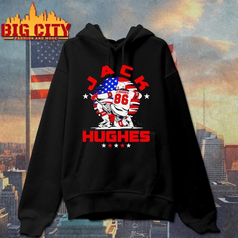 Jack Hughes New Jersey Devils USA Flag Celebration Shirt