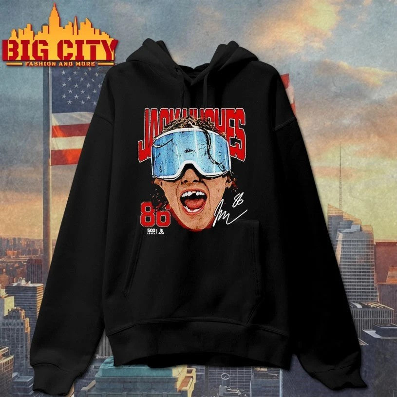 Jack Hughes New Jersey Goggles signature t-shirt
