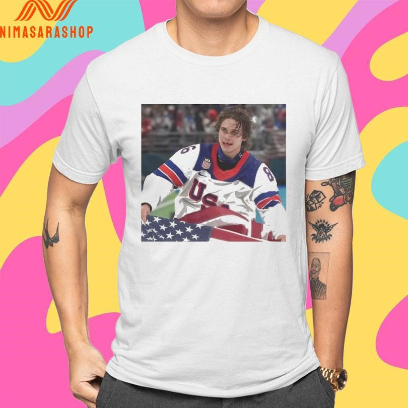 Jack Hughes USA Hockey American Flag Skate Portrait Shirts