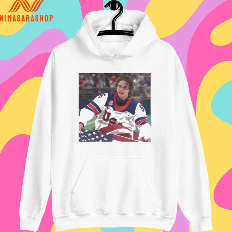 Jack Hughes USA Hockey American Flag Skate Portrait Shirts