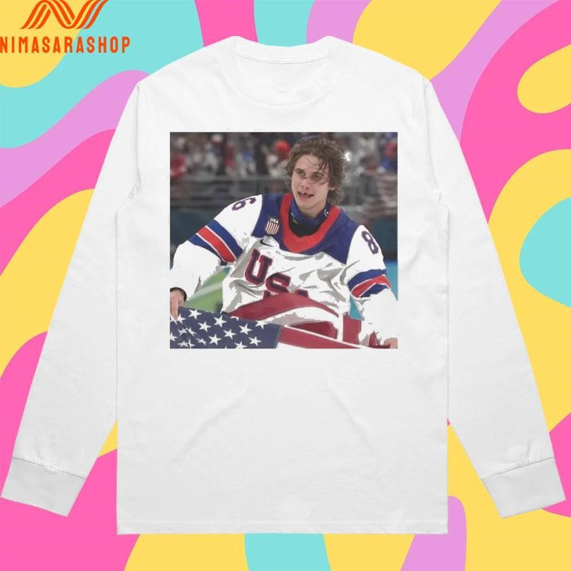 Jack Hughes USA Hockey American Flag Skate Portrait Shirts