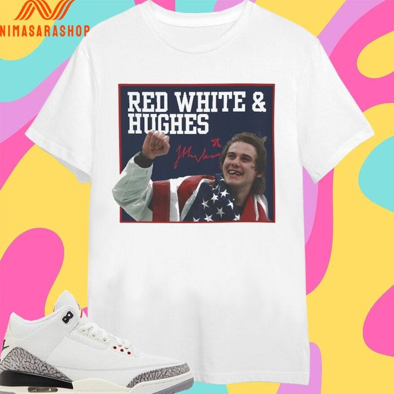 Jack Hughes USA Hockey Golden Goal 2026 Red, White And Hughes Hockey Shirts
