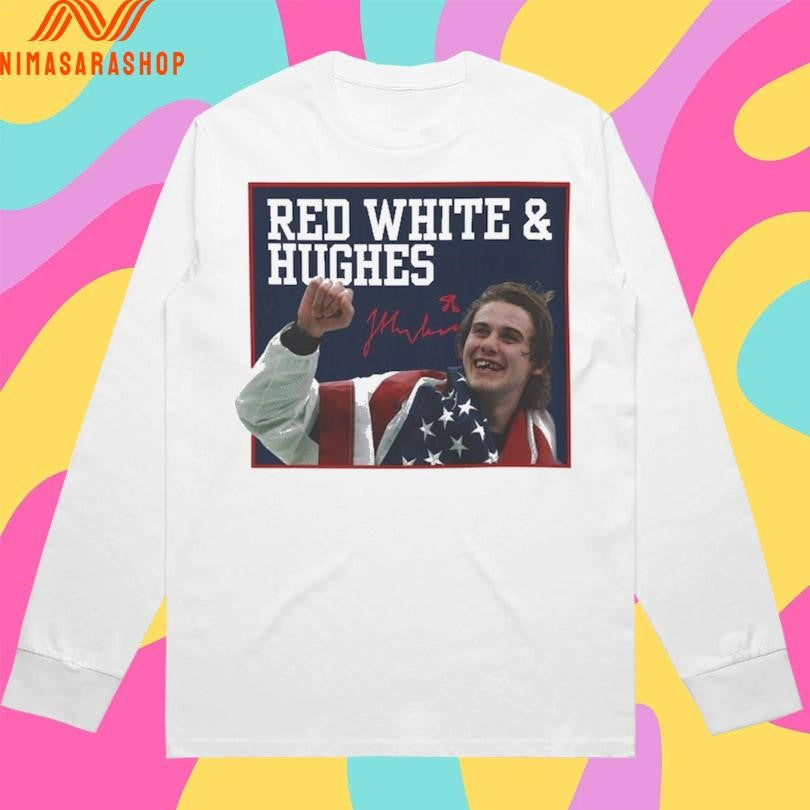 Jack Hughes USA Hockey Golden Goal 2026 Red, White And Hughes Hockey Shirts