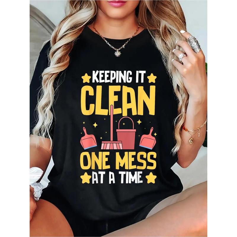 Janitorial Funny Housekeeping T-Shirt Round Neck Short Sleeve  Women'S  Graphic Tee Hoodie, Sweatshirt | UrbanDripWear.com