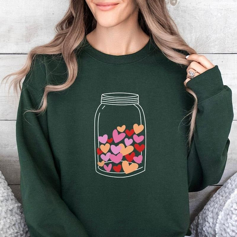 Jar with Valentine Hearts Women's Sweatshirt Casual Comfort T-Shirts, Hoodie | UrbanDripWear.com