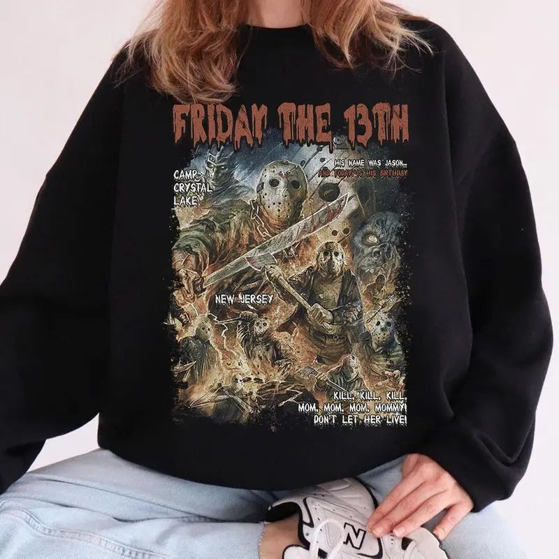 Jason Voorhees Sweatshirt, Jason Halloween Tee, Scary Movie Shirt, Horror Graphic Shirt, Friday the 13th Horror Movie...