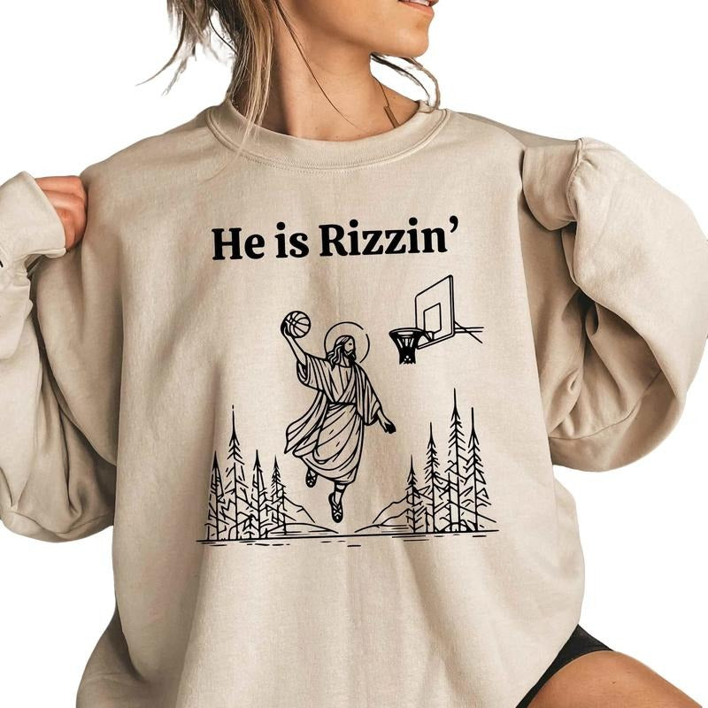 Jesus Basketball Easter - He Is Rizzin' Sweatshirt - Easter Gift - Easter Day Hoodie T-Shirts | UrbanDripWear.com