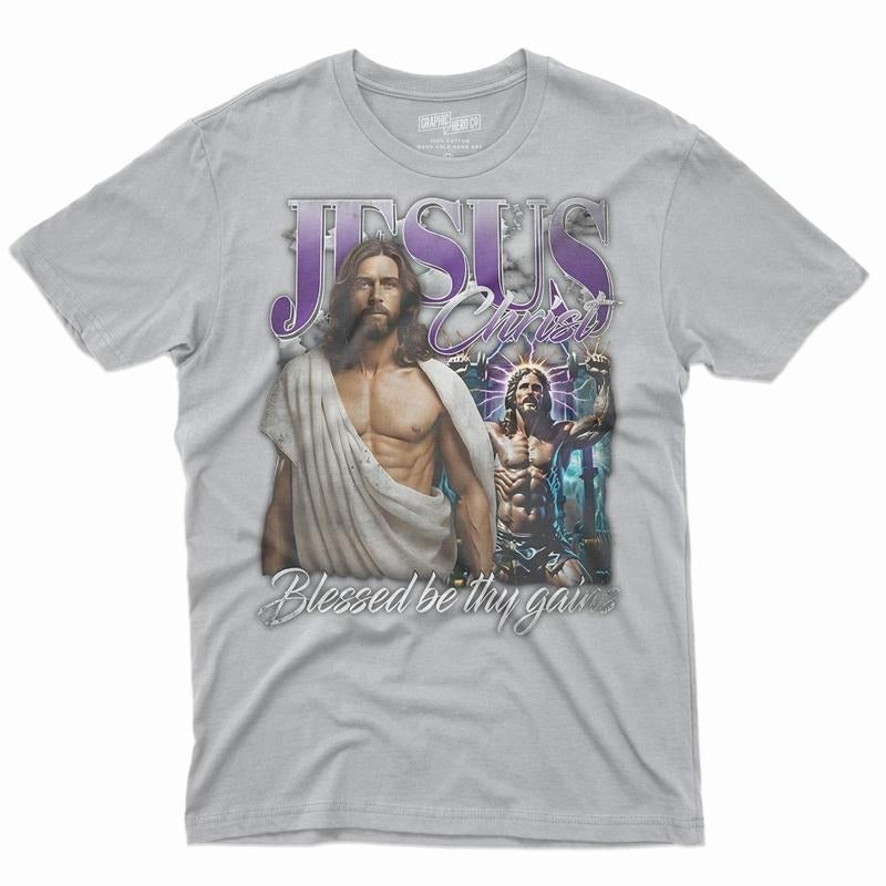 Jesus Blessed Be Thy Gains Portrait T-Shirt DRG, Graphic Men Tees Hoodie, Sweatshirt | UrbanDripWear.com