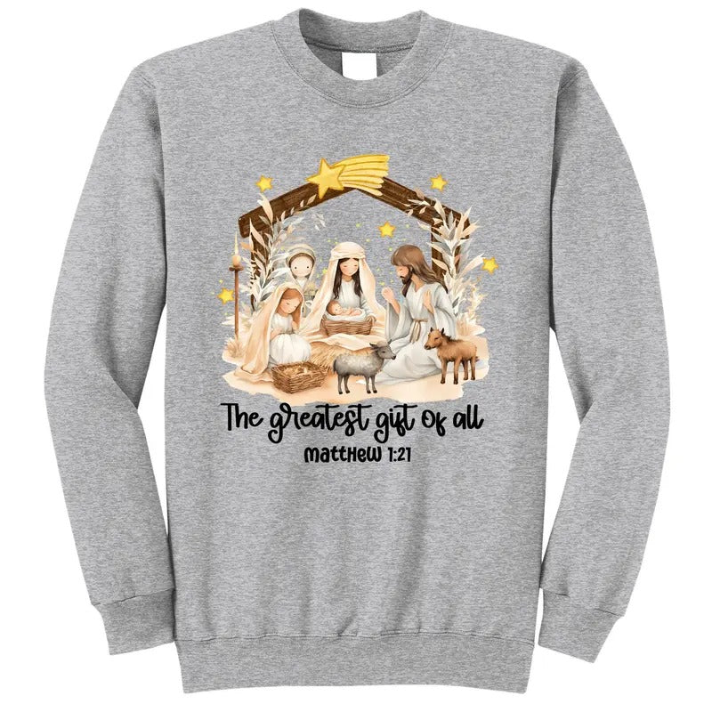 Jesus Christmas Nativity Scene Holy Night A Savior was Born Christian Catholic Sweatshirt T-Shirts, Hoodie
