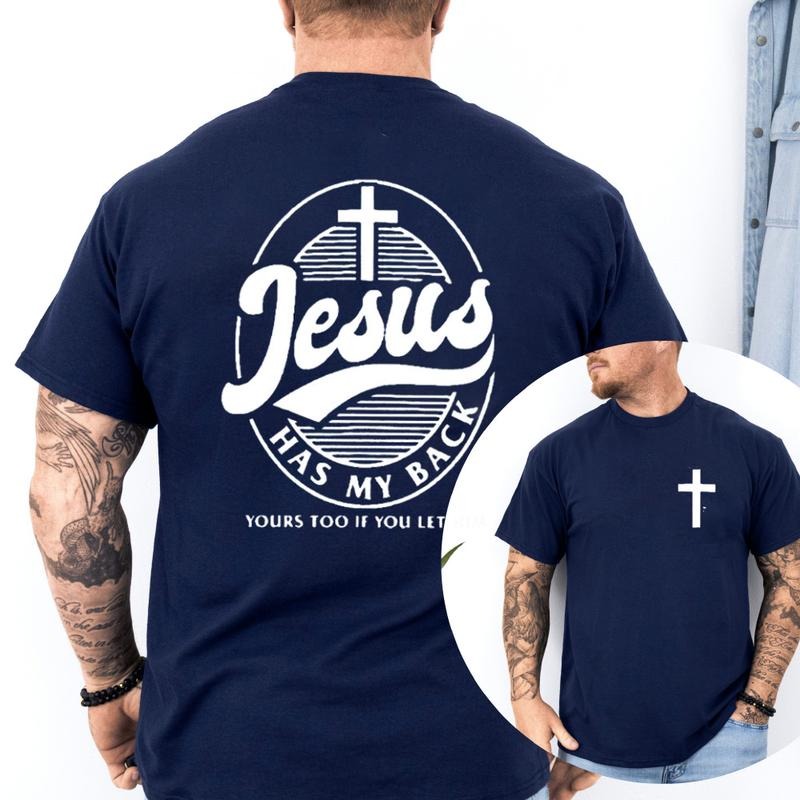Jesus Has My Back Christian Tee Pure Cotton Fabric Casual Streetstyle Crew Neck Short Sleeve T-Shirt Trendy Tops for...