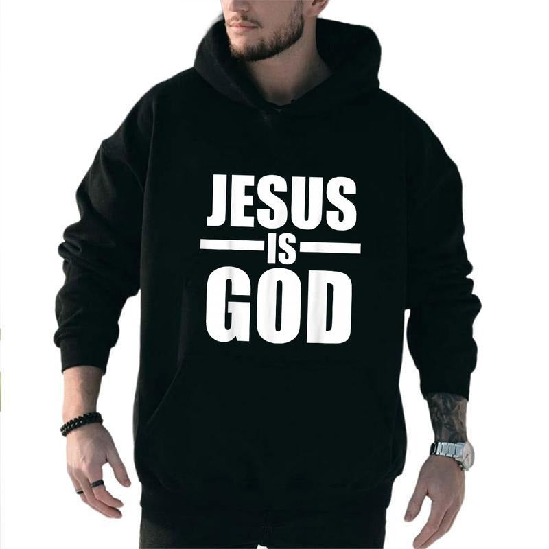 Jesus Is God Graphic Hoodie Fleece Fabric Casual Hooded Sweatshirt Trendy Christian Tops Collection Perfect Gift T-Shirts