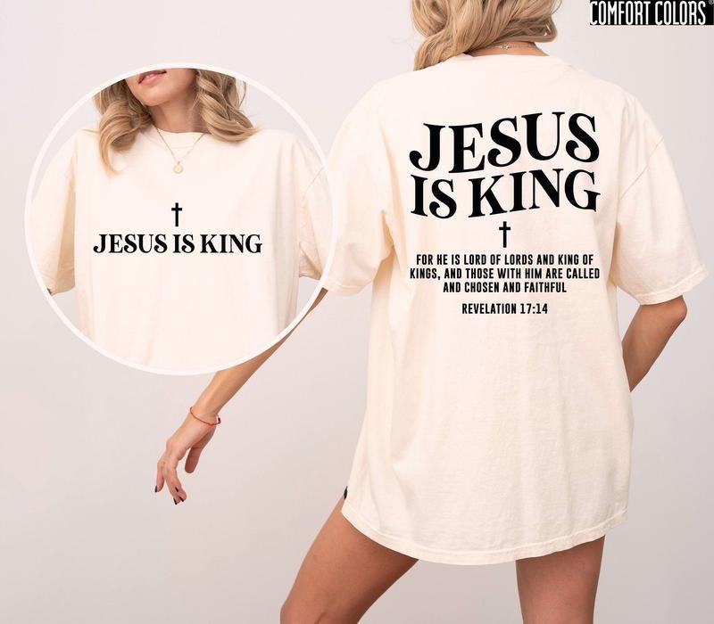 Jesus Is King 2 Sided Comfort Colors Tee Pure Ring-Spun Cotton Fabric Casual Crew Neck Short Sleeve Soft-Washed T-Shirt...