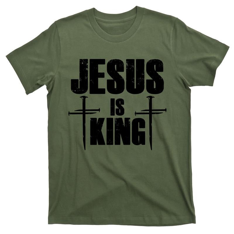 Jesus Is King 3 Nails Cross Christian T-Shirt for Men