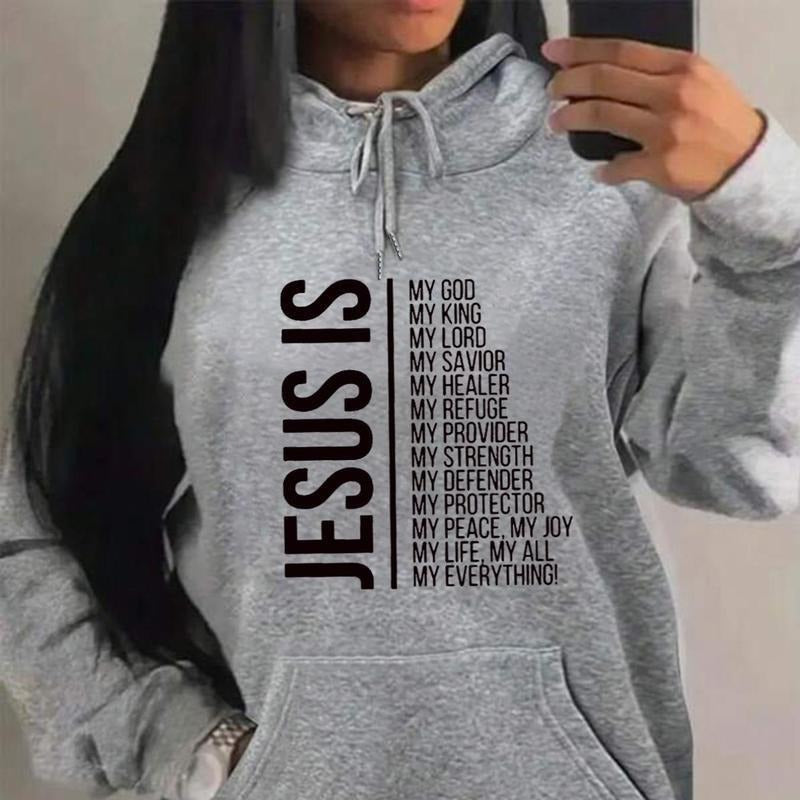 Jesus Is My Everything Sweatshirt - Women's Letter Print Drop Shoulder Hoodie, Fashion Casual Drawstring Hooded...