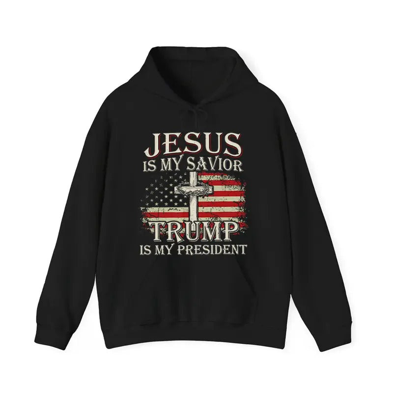 Jesus Is My Savior, My President Hoodie Casual Street Style Fleece Fabric Pullover Hooded Sweatshirt for Women for Men,...