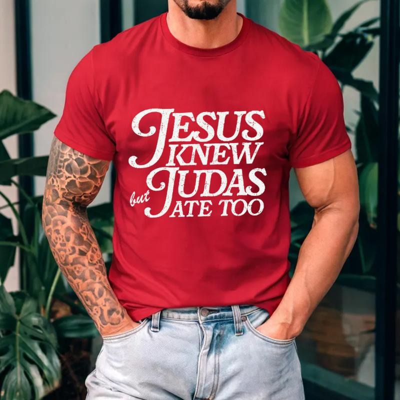 Jesus Knew But Judas Ate Too Christian Tee Pure Cotton Fabric Casual Streetstyle Crew Neck Short Sleeve T-Shirt Trendy...