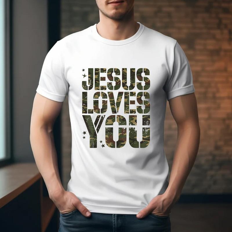 Jesus Loves You Tee Pure Cotton Fabric Casual Streetstyle Crew Neck Short Sleeve T-Shirt Trendy Tops for Women for Men...