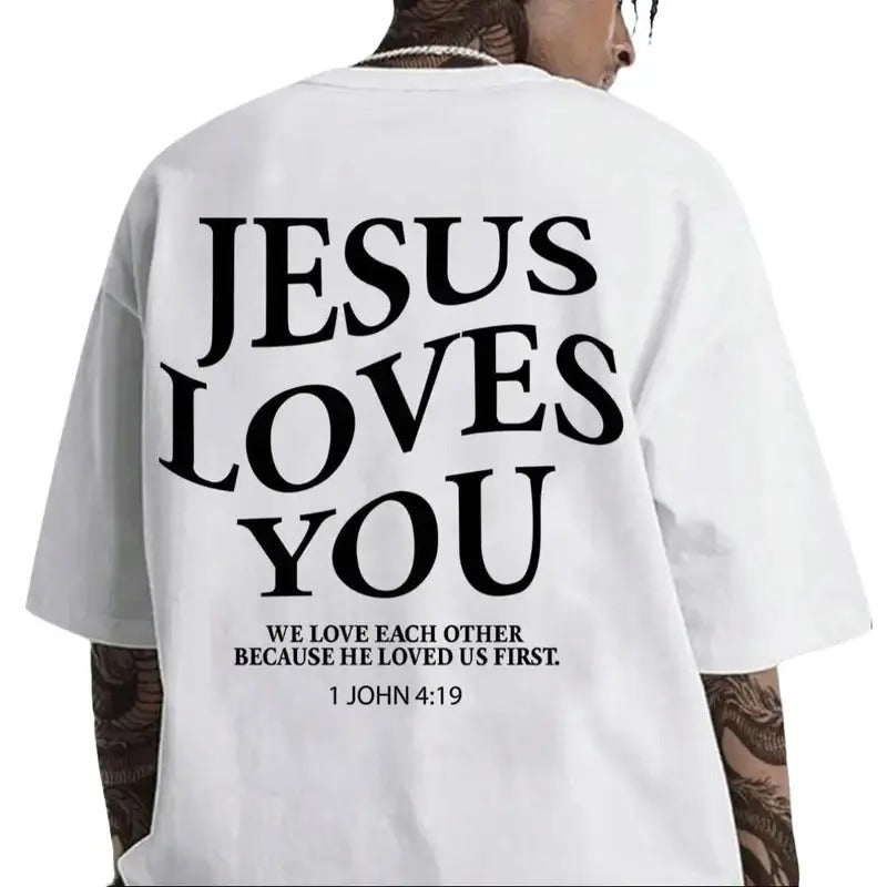 Jesus Loves You We Love Each Other 1 John 4:19 On Back Shirt Pure Cotton Casual Style Crew Neck Short Sleeve T-Shirt Tops...
