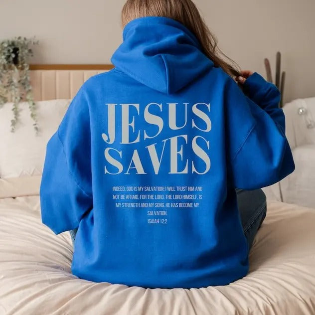 Jesus Saves Christian Hoodie Bible Verse Hoodie Christian Merch Christian streetwear Faith Based Apparel Religious hoodie...