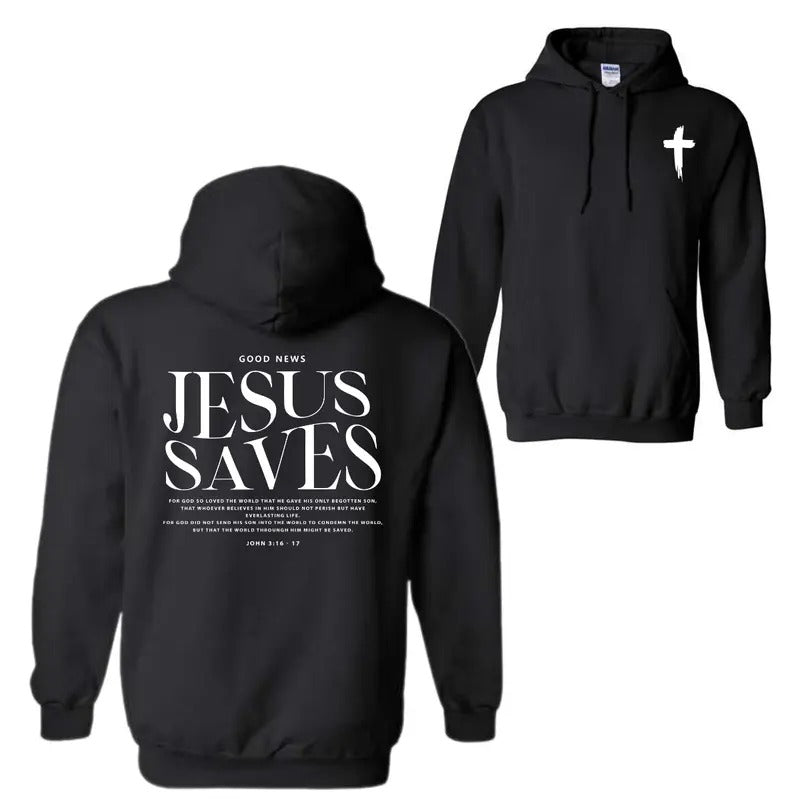 Jesus Saves John 3:16-17 Front and Back Print Christian T-Shirt Hoodie Sweatshirt, 2 Sided Hoodie For Men And Women,...