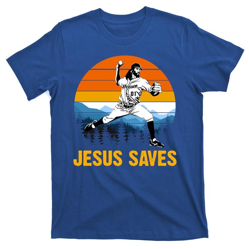 Jesus Saves Retro Baseball Pitcher T-Shirt Menswear Top Hoodie, Sweatshirt | UrbanDripWear.com