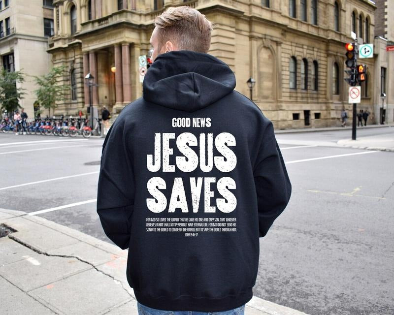 Jesus Saves Sweatshirt, Aesthetic Christian Shirt, Men's Religious Shirt Cotton Hoodie | UrbanDripWear.com
