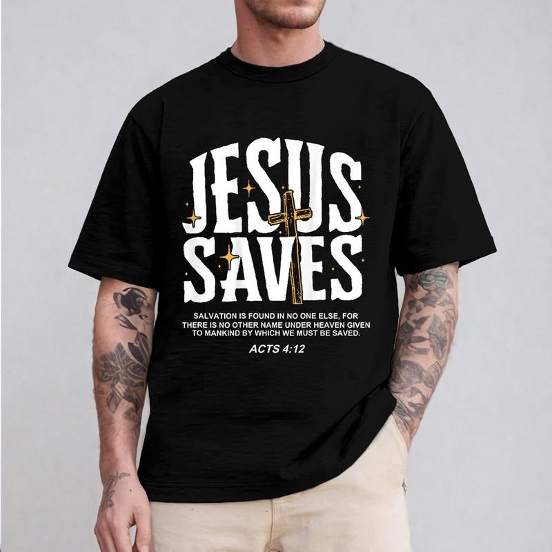 Jesus Saves T-Shirt Pure Cotton Casual Style Crew Neck Short Sleeve T-Shirt Tops Trendy for Unisex Hoodie, Sweatshirt