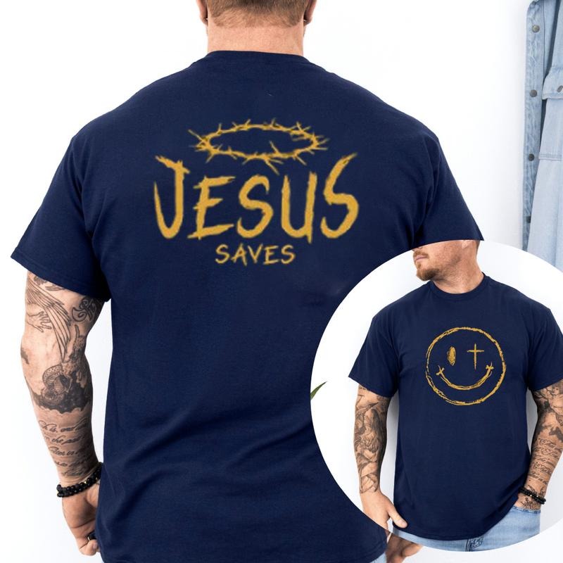 Jesus Saves Tee Pure Cotton Fabric Casual Streetstyle Crew Neck Short Sleeve T-Shirt Trendy Tops for Women for Men...