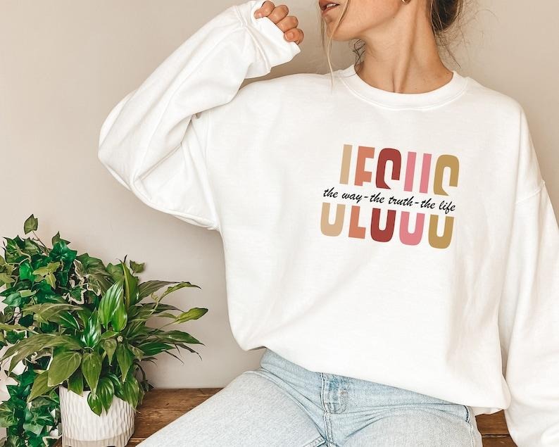 Jesus Sweatshirt, Christian Sweatshirt, Jesus Gift, Minimalist Jesus Sweatshirt, Bible Christian Gift for Women Hoodie...
