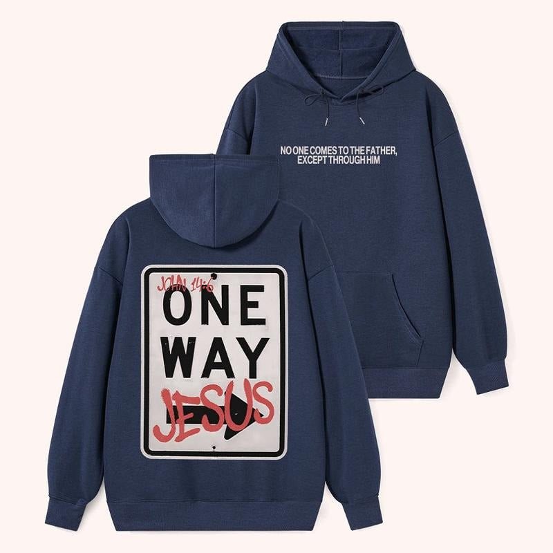 Jesus The One Way 2 Sided Graphic Hoodie Casual Fleece Fabric Pullover Hooded Sweatshirt Trendy Tops for Women for Men...