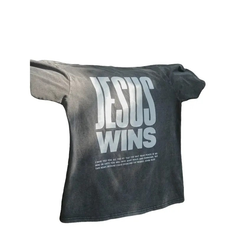 Jesus Wins Oversized Acid Washed T-shirt Heavy Weight material Christian apparel street wear Cotton Polyester Hoodie,...