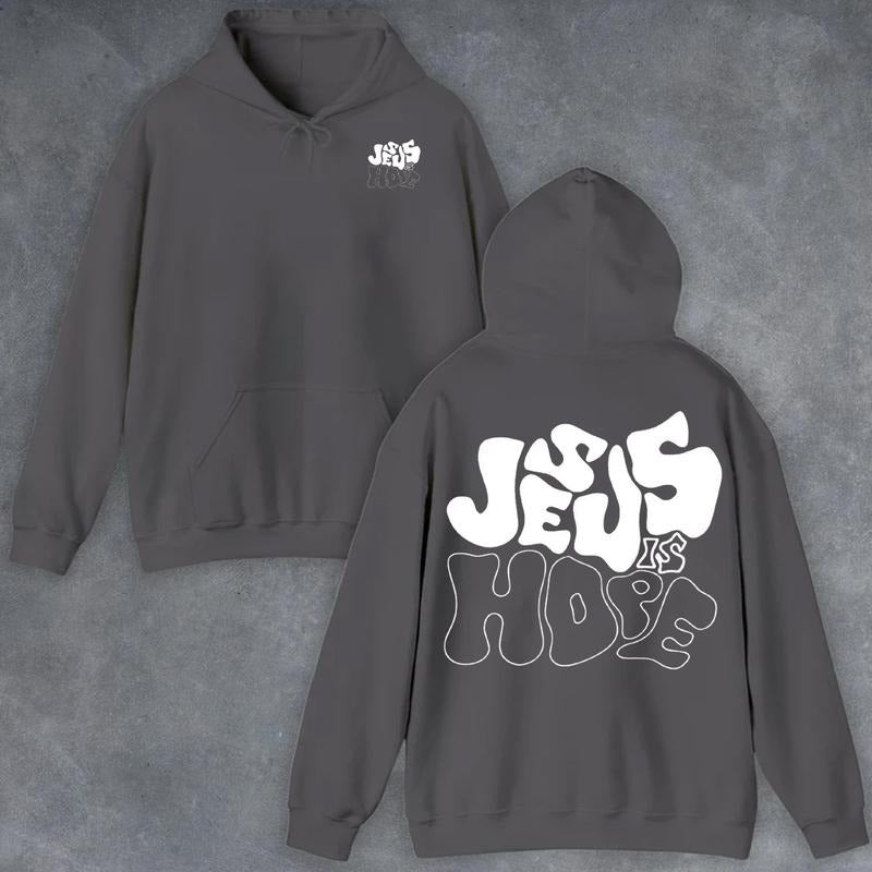 Jesus is Hope 2 Sided Graphic Hoodie Fleece Fabric Casual Hooded Sweatshirt Trendy Tops Perfect Gift T-Shirts