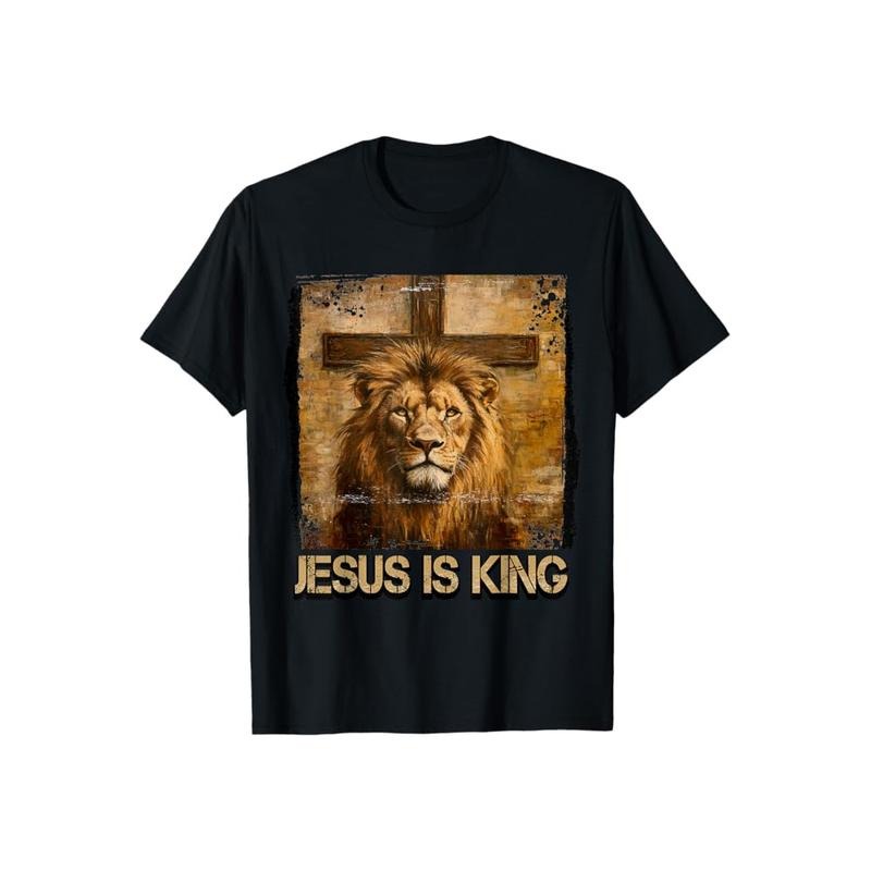 Jesus is King Lion Shirt Cotton Casual Street Style Crew Neck Short Sleeve T-Shirt Trendy Top for Women for Men, Perfect...