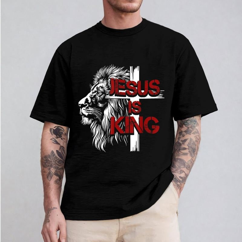 Jesus is King Lion Tee Pure Cotton Fabric Casual Streetstyle Crew Neck Short Sleeve T-Shirt Trendy Tops for Women for Men...