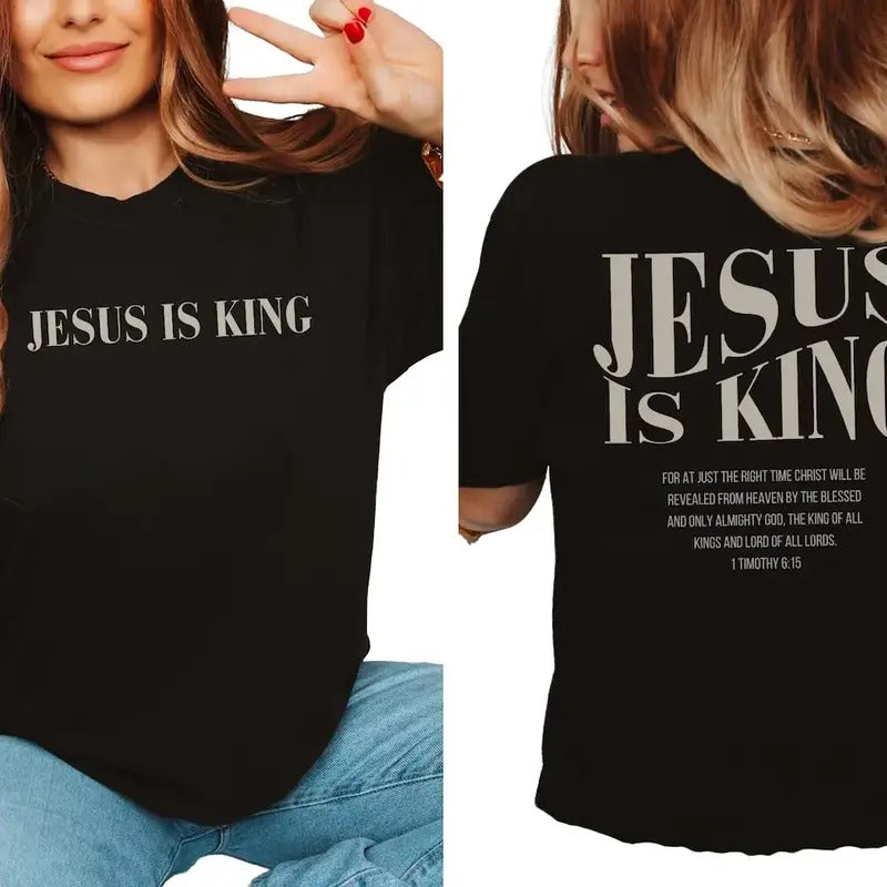 Jesus is King Shirt Jesus is King Tshirt Christian Merch Bible Verse Shirt Christian Streetwear Cotton Top Womenswear...