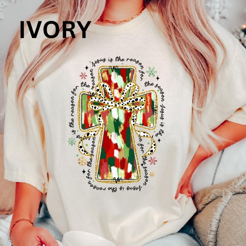 Jesus is Reason Cross Comfort Colors Women's Oversized Christmas Shirt - Festive Printed Design