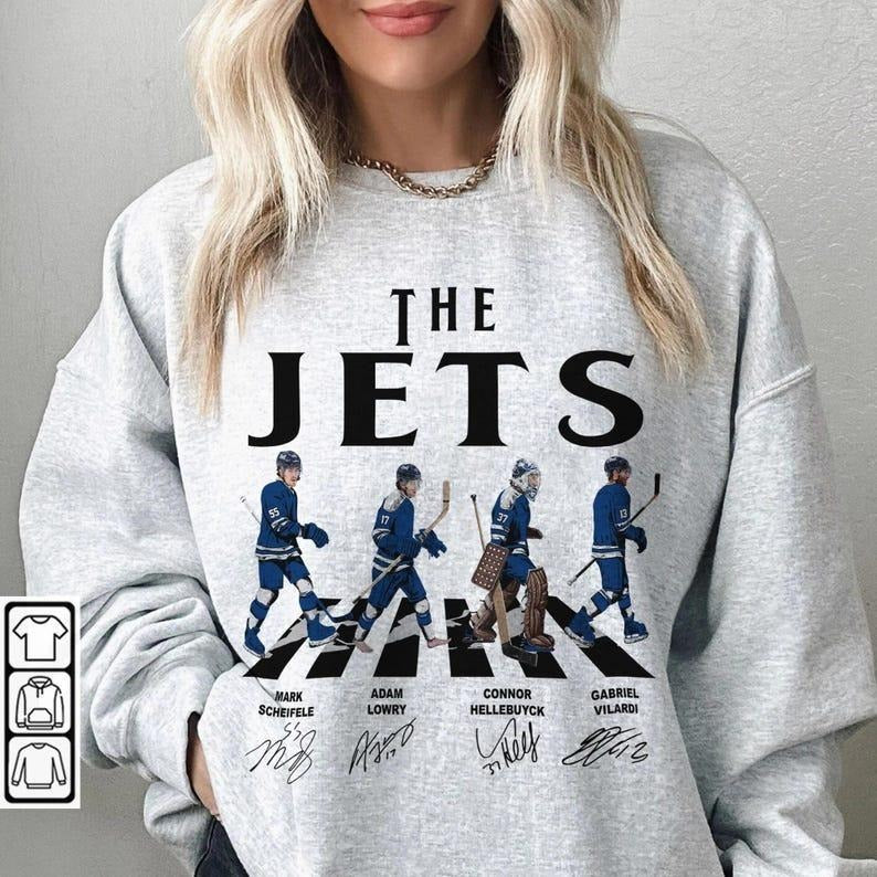 Jets Walking Abbey Road Signatures Ice Hockey Sweatshirt, Mark Scheifele, Hellebuyck, Adam Lowry, Gabriel Vilardi,...