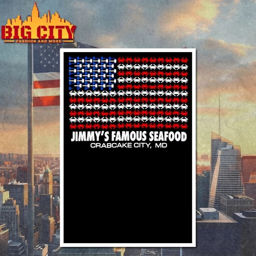 Jimmy’s Famous Seafood Crabcake city Crab Flag T-shirt