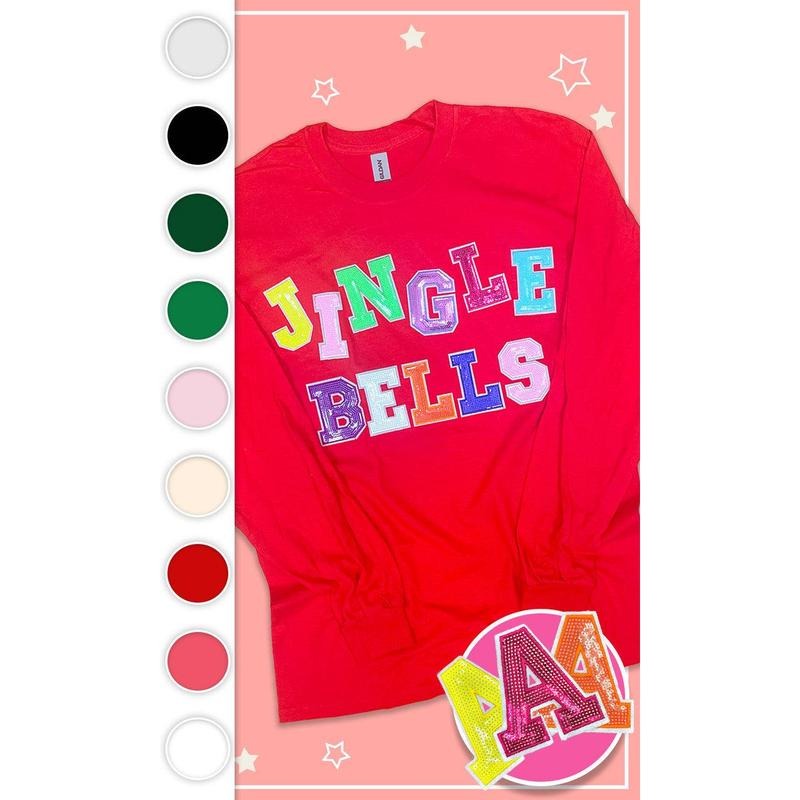 Jingle Bells Sequin Graphic Long Sleeve T-Shirt Hoodie, Sweatshirt | UrbanDripWear.com