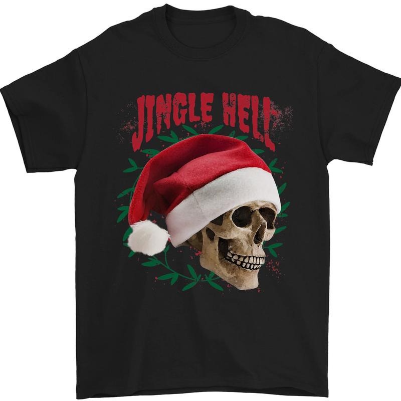 Jingle Hell Funny Christmas Skull Xmas Mens T-Shirt 100% Cotton Made in USA Hoodie, Sweatshirt | UrbanDripWear.com