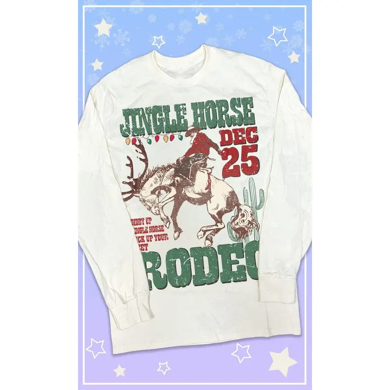 Jingle Horse Rodeo Christmas Graphic Long Sleeve T-Shirt Hoodie, Sweatshirt | UrbanDripWear.com